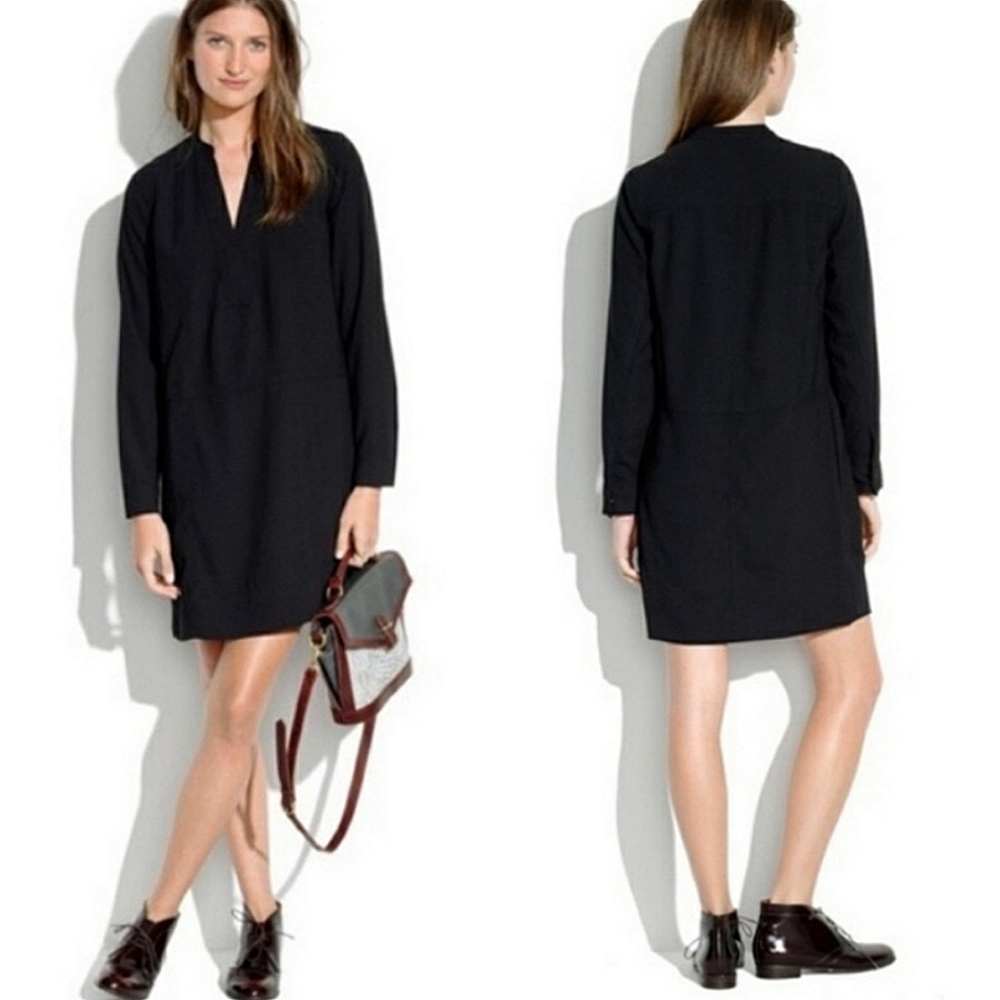 Madewell Black Streamline Style XS Director Shift Pocket Minimalist Dress